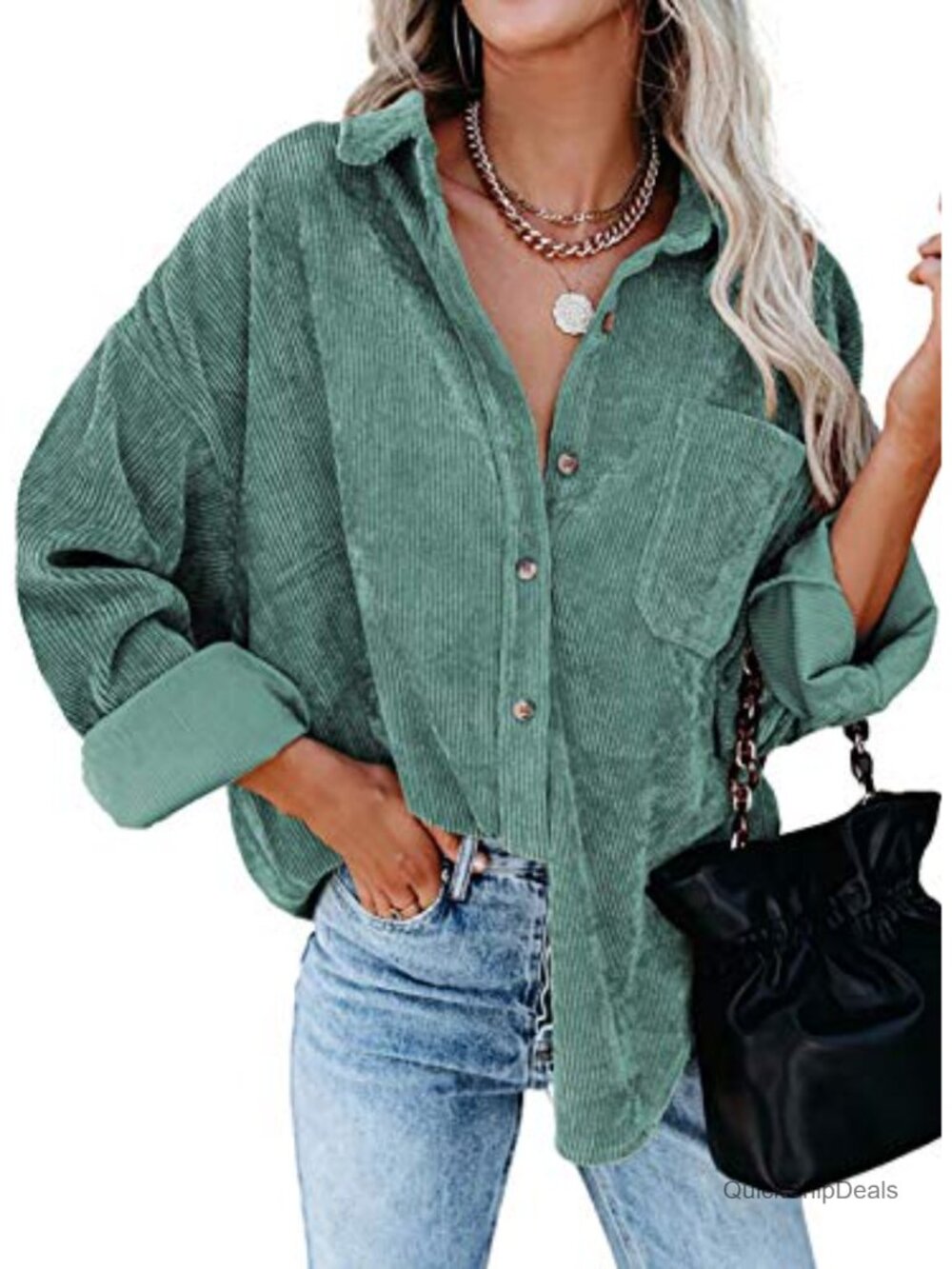 Corduroy Button Down Shirt Boyfriend Oversized Long Sleeve Blouse